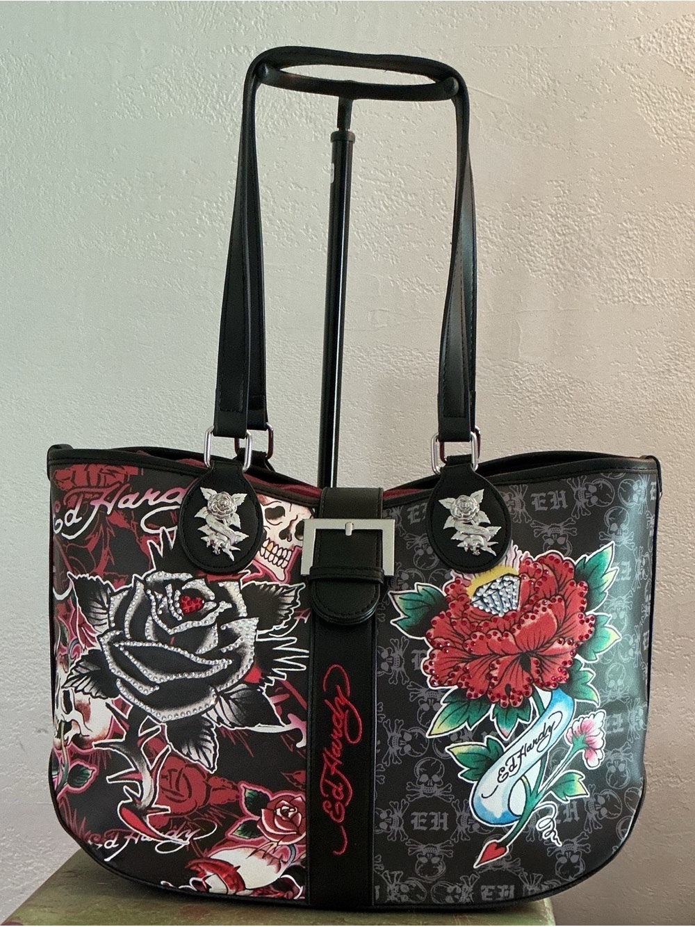 Ed Hardy Roses Are Red Tattoo Belt Buckle Tote Bag - NWOT